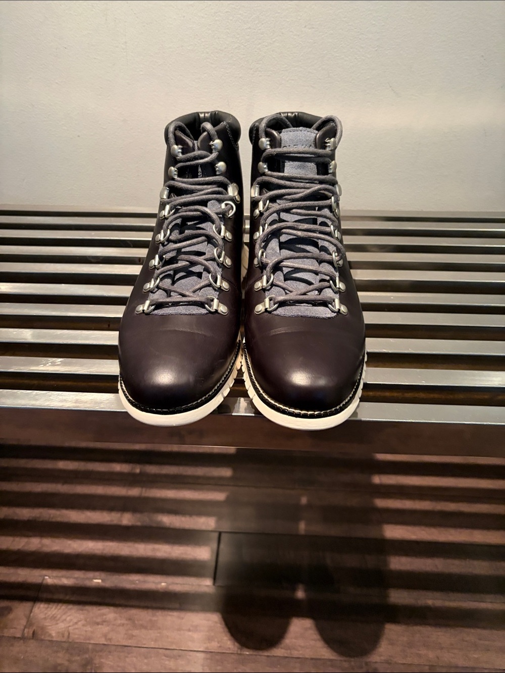 Men's Cole Haan Dark Blue Leather Hiker Boots with light blue Accents